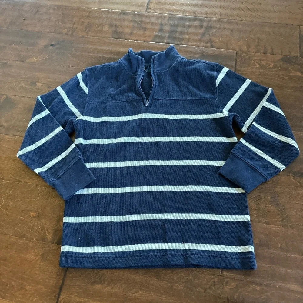 Gap Boys Sweater Size‎ Large 1/4 Zip Mock Neck Blue Striped Knit